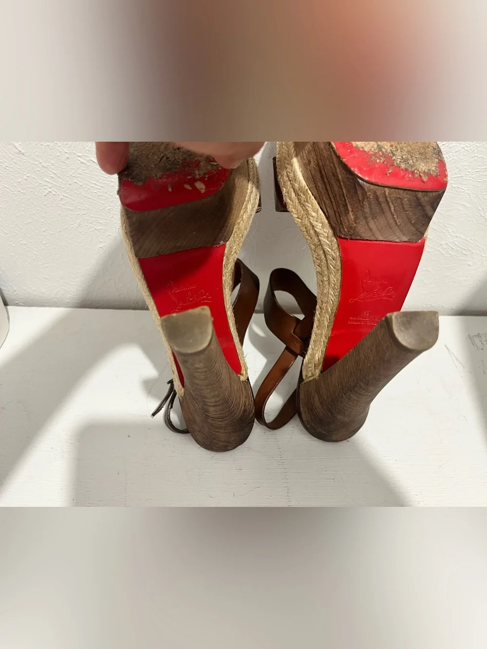 Christian Louboutin Brown Leather Platform Espadrille Sandals Size 39